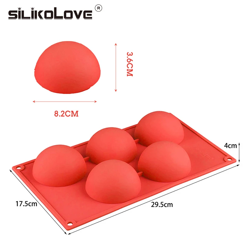 SILIKOLOVE Large 5-Cavity Semi Sphere Silicone Baking Mold for Chocolate Bomb Cake Jelly Dome Mousse DIY Kitchen Accessories