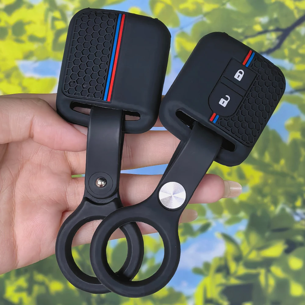 Anti‑Slip 2Button Silicone Fob Cover With Keychain For Nissan Tiida X‑Trail Pathfinder Navara Qashqai J10 Primera P12 Key Case