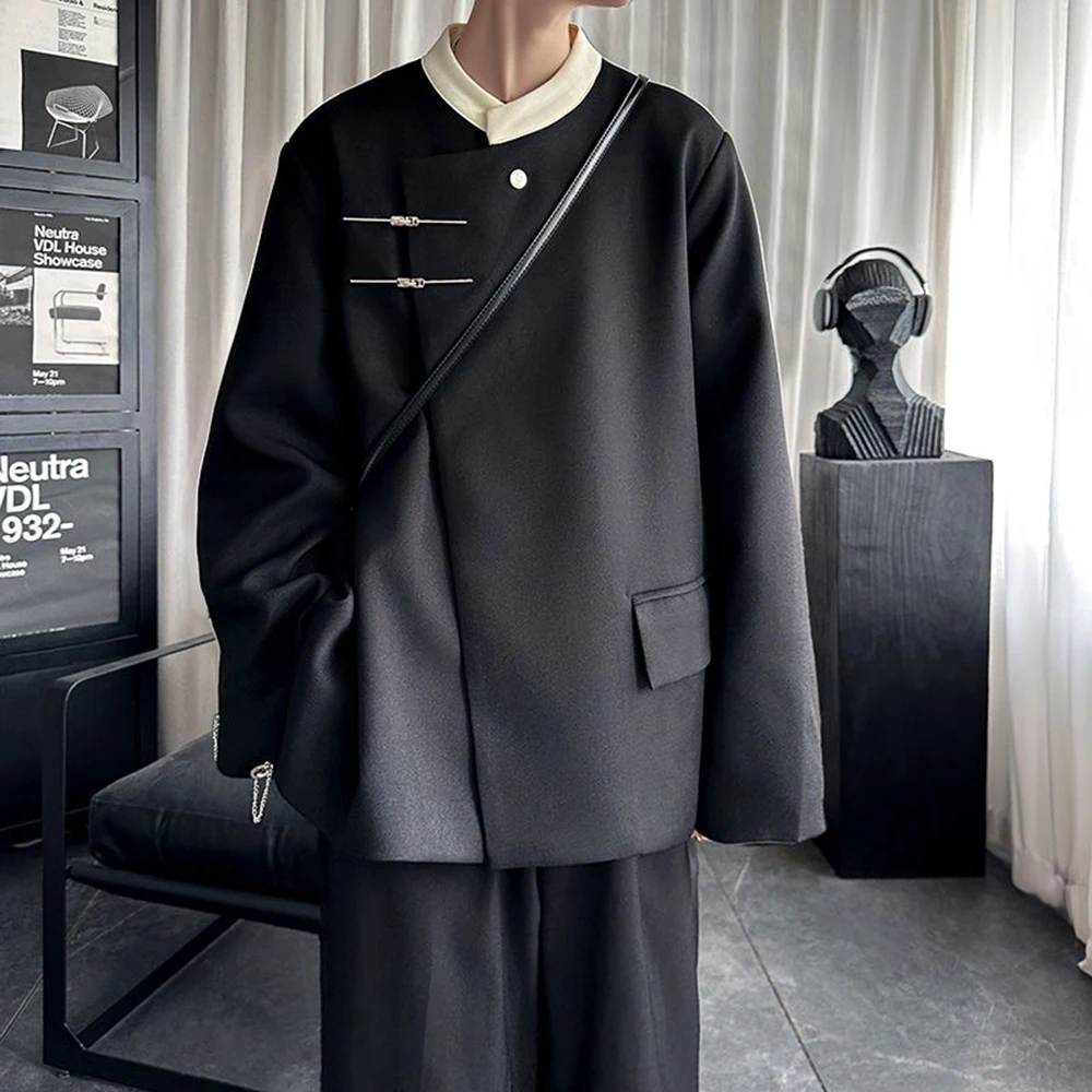 Mens Jackets Metal Button Suit Jackets Autumn Streetwear Fashion Personality Versatile Campus Long Sleeve Tops Men'S Clothing