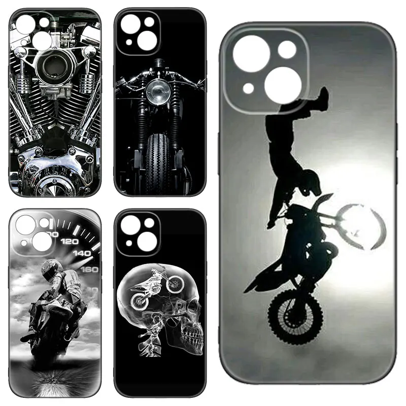 Moto Cross Motorcycle Sports Black Phone Case For Apple iPhone 12 13 Mini 11 14 15 Pro Max 7 8 Plus X XR XS SE 2020 2022