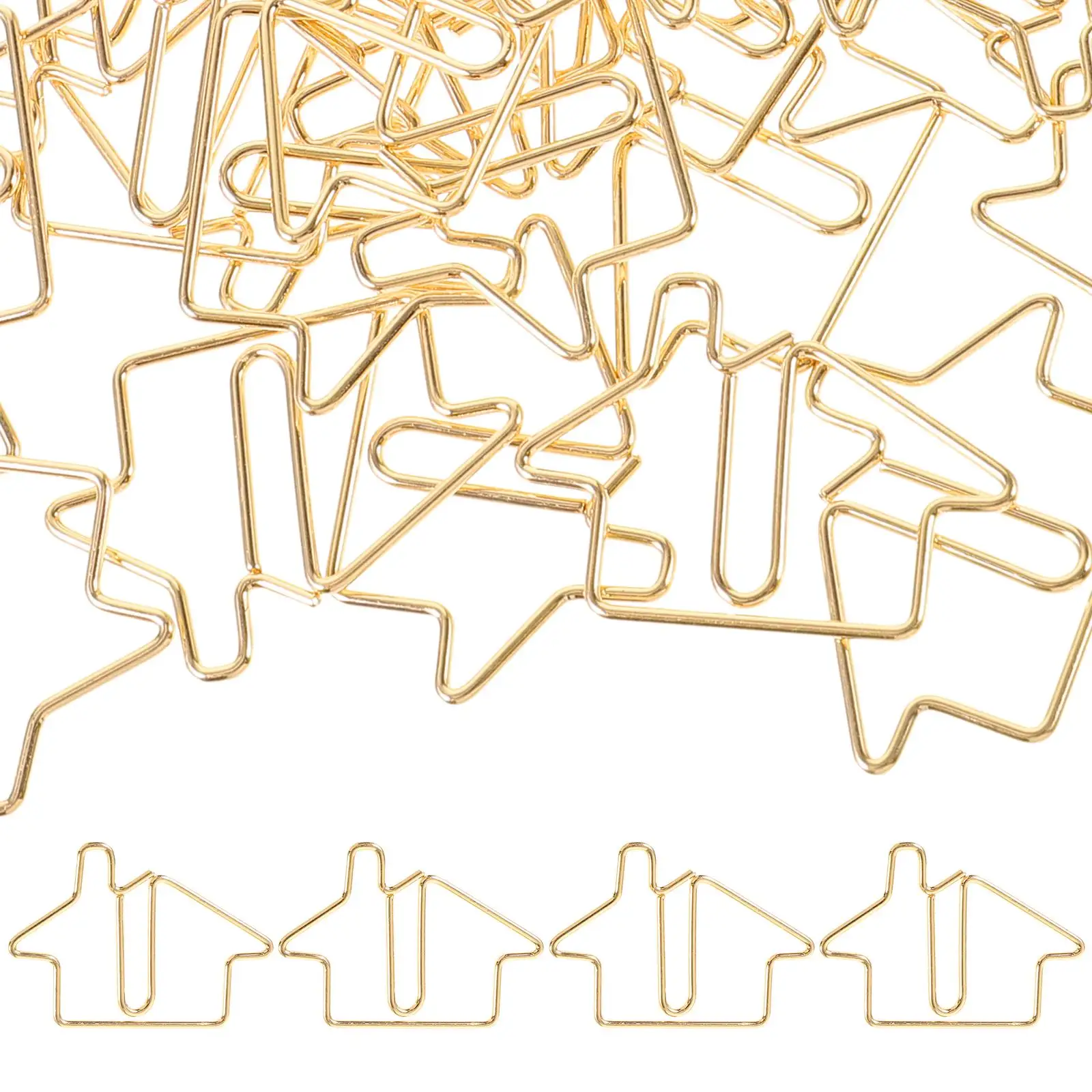 50pcs Metal House Shaped Paper Clips Golden Small Decorative Bookmarks Office Use Cute Mini Clips for Cards Photos Albums