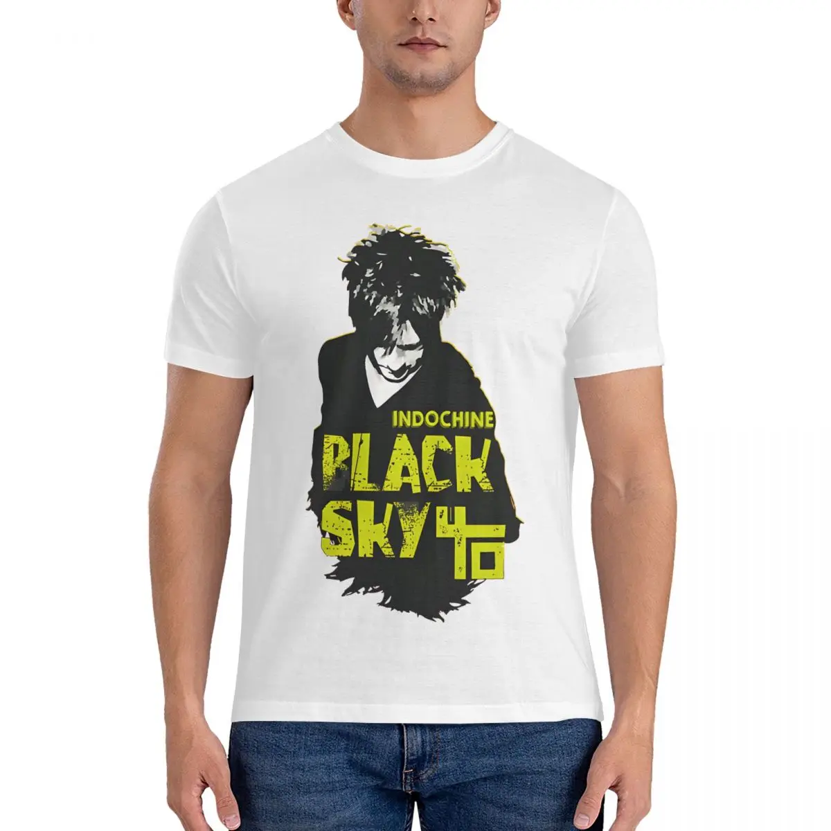 Black Sky T-Shirts Men Indochine Novelty Pure Cotton Tee Shirt Crewneck Short Sleeve T Shirts Gift Idea Clothes