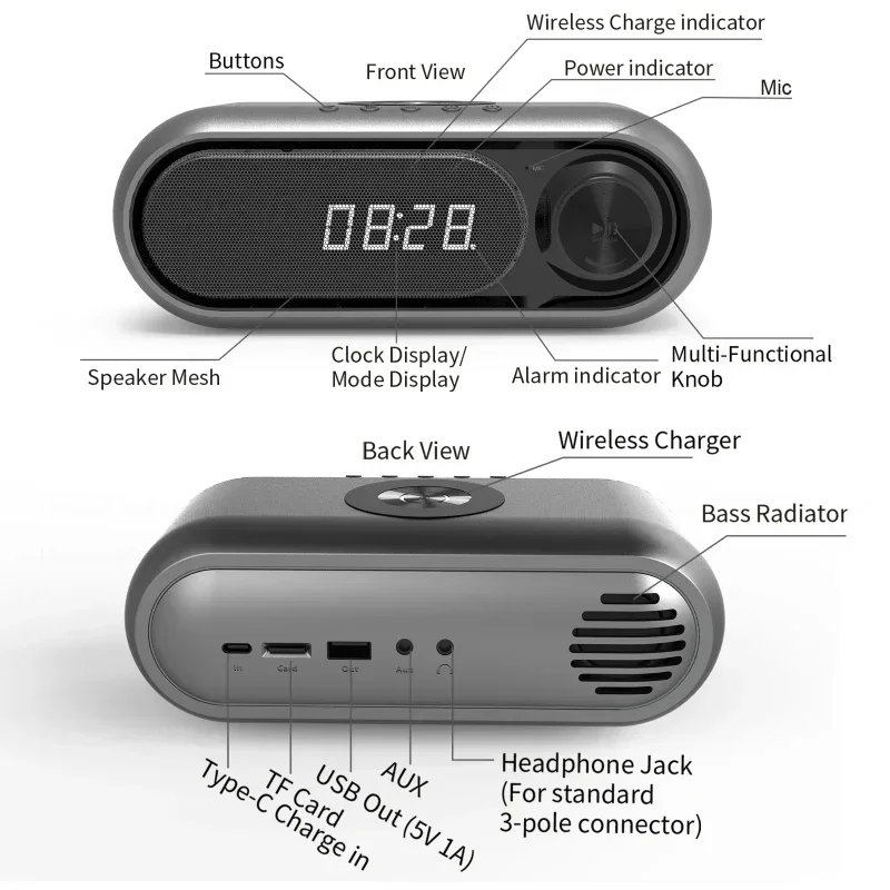 

Support TF Card FM Radio Student Clock Wireless Bluetooth Speaker Clock Dual Alarm Soundbar HIFI Music Box Soundbar Home Bedroom