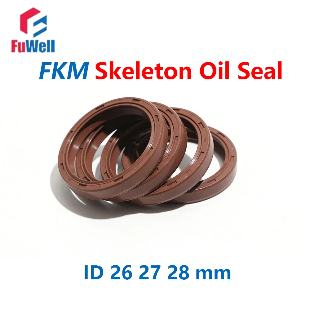 Fuwell 5pcs High-Performance FKM Skeleton Oil Seal Heat & Chemical & Wear Resistant TC Double Lip Sealing Gasket ID 26 27 28mm