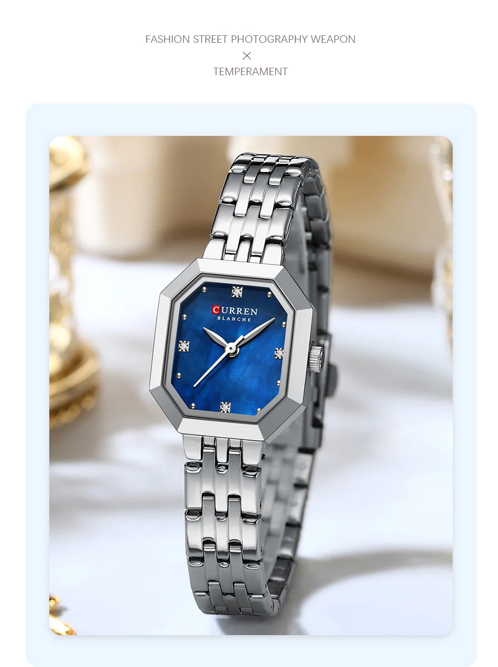 CURREN Elegance Damenarmbanduhr mit Rechteckzifferblatt, silberfarbenes Edelstahlarmband, Vintage, minimalistisches Quarz-Armbanduhr-Design. – Detail 14