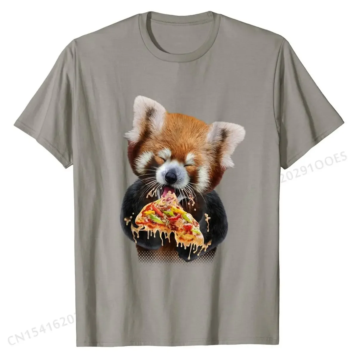 Hungry Red Panda Devouring Pizza, T-Shirt Popular Men's Tops & Tees Normal Tshirts Cotton Slim Fit