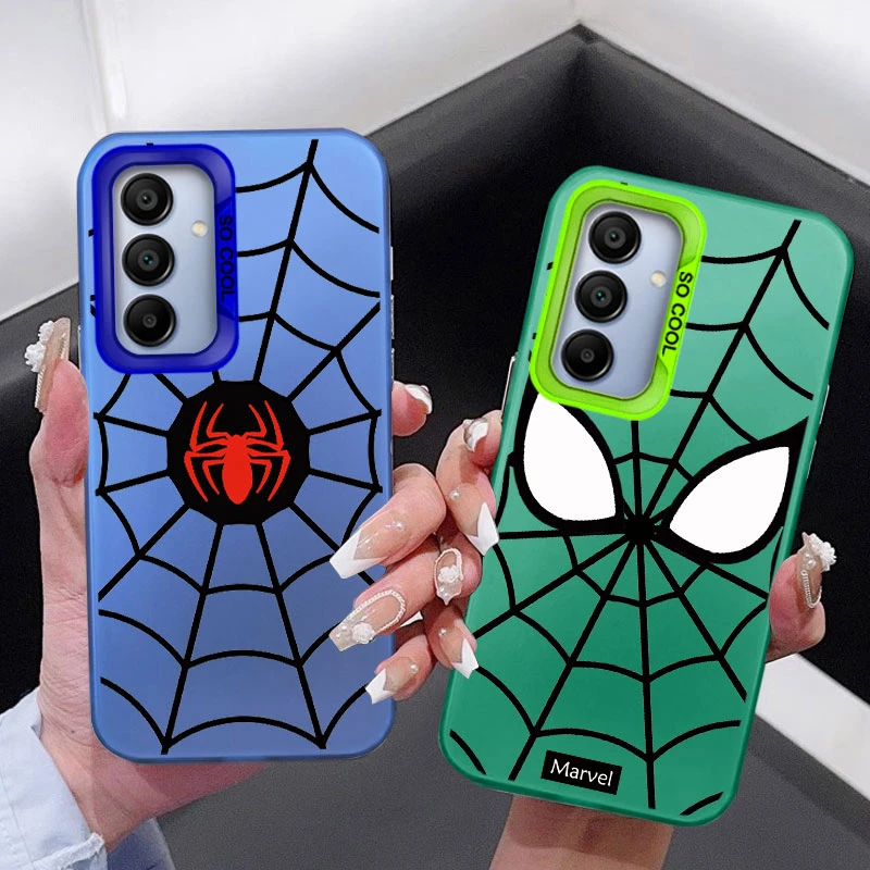 Sarung ponsel Samsung, untuk Samsung Galaxy A15, lensa mewah, lingkaran Spider Man, kartun untuk Samsung A15, tahan guncangan, Laser Matte, warna-warni, tas belakang