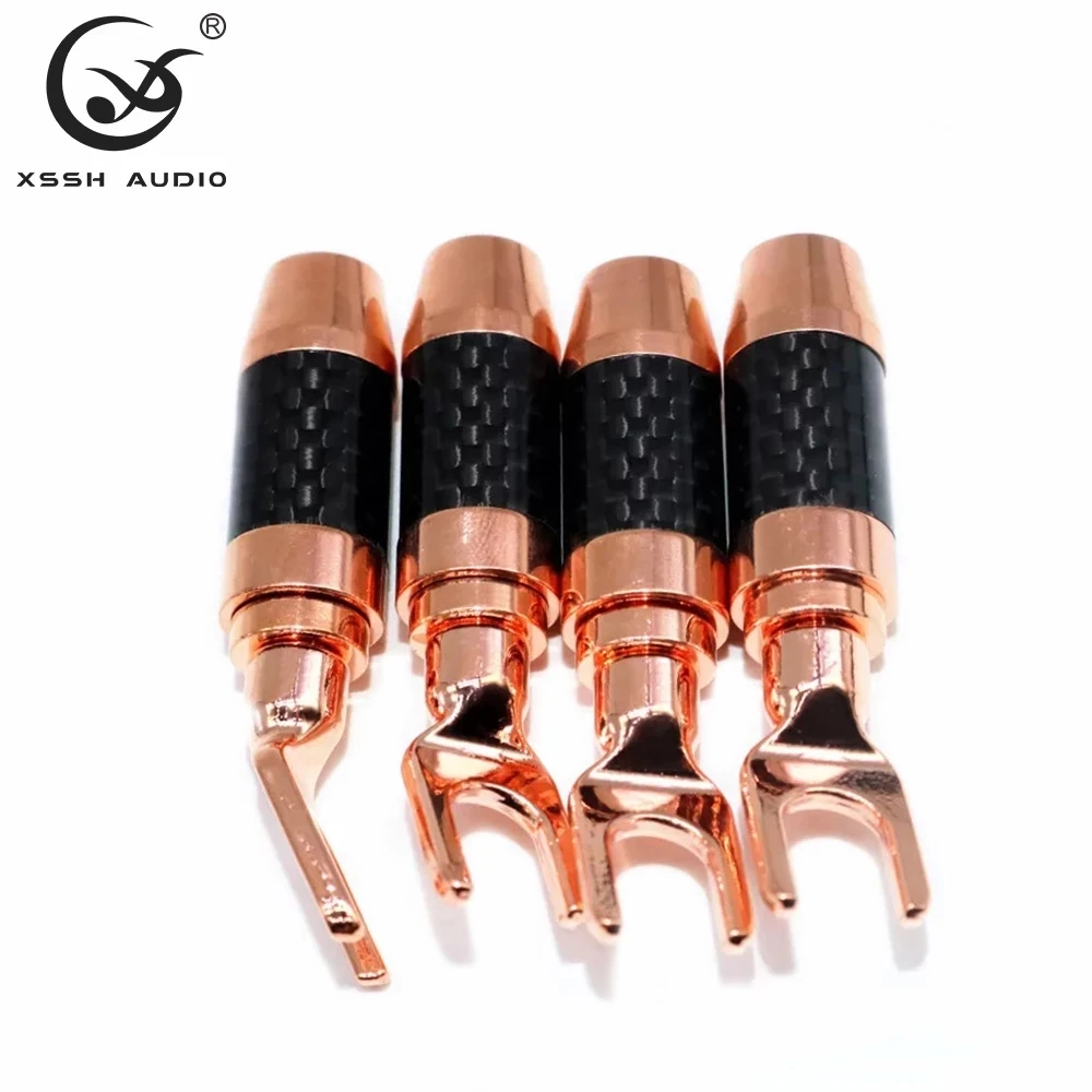 4 قطعة 8 قطعة XSSH OEM ODM لتقوم بها بنفسك النحاس مطلي الروديوم أو النحاس الأحمر اللون Y U-نوع 9 مللي متر كابل الصوت والفيديو المتكلم موصل الموز التوصيل