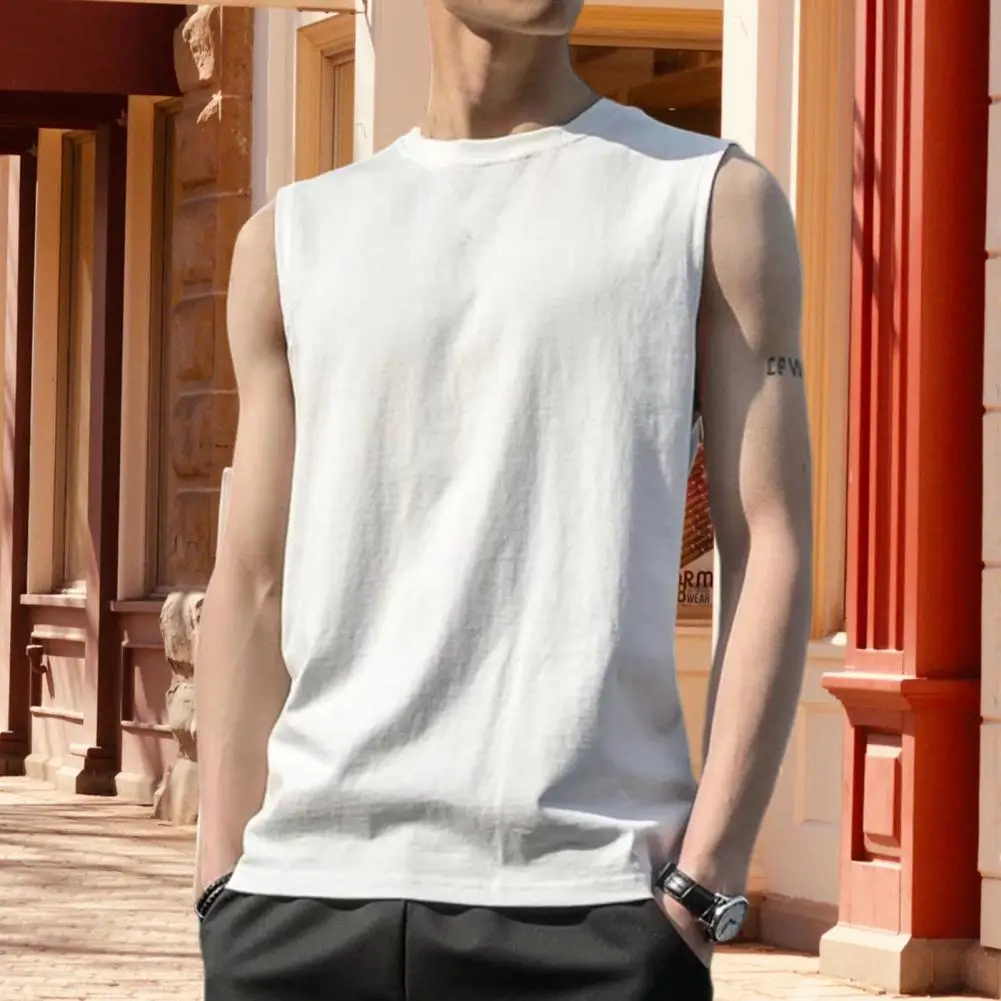 Trendy Men Tank Top Round Neck Daily Wear Breathable Jogging Men Summer T-shirt