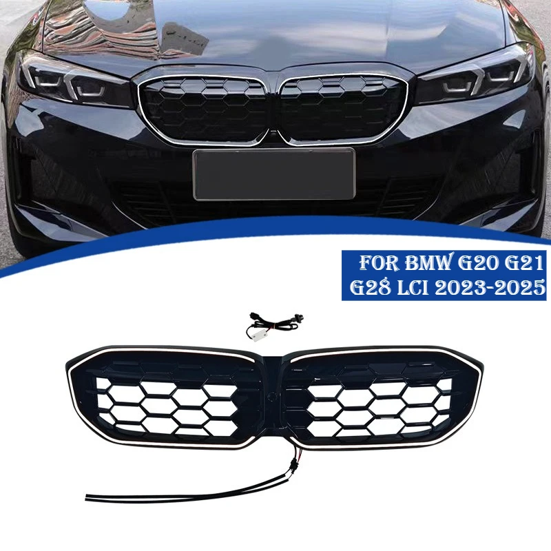 

LED Car Front Bumper Grille For BMW G20 G21 G28 LCI 2023-25 Honeycomb Mesh Racing Grills Replace Grill Auto External Accessories