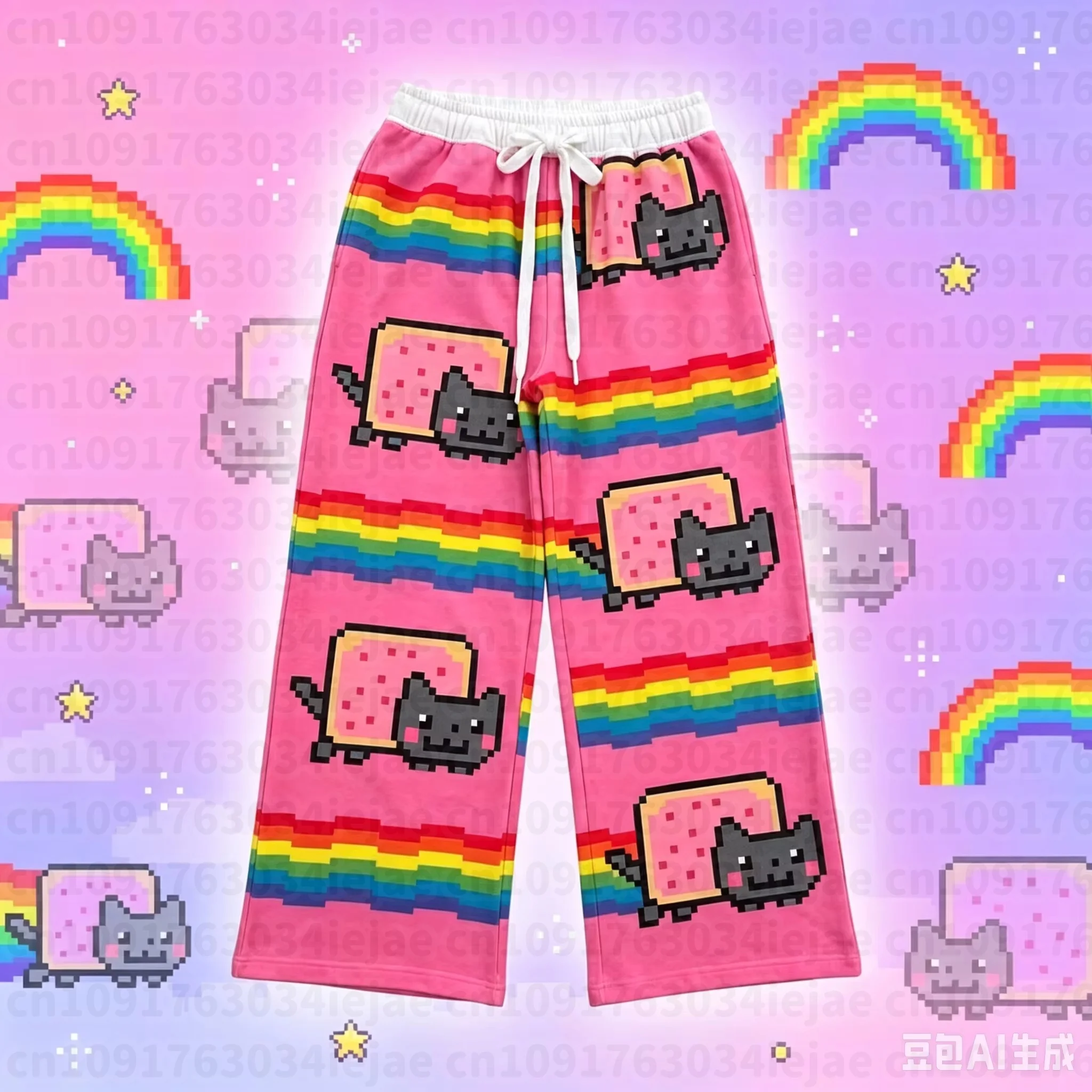 2026 Hip-Hop Cartoon-Katze Rosa Herren Kinder Freizeithose Y2k Harajuku Lose Jogginghose mit Kordelzug Familienhose Streetwear-Sweatpants – Detail 6