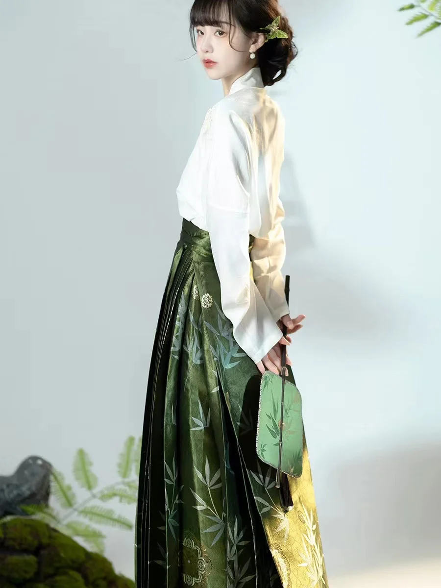 Original Saia Hanfu Traje Estilo Chinês Mamianqun Ming Dinastia Tecelagem Ouro Cavalo Face Saia Vestido Chinês