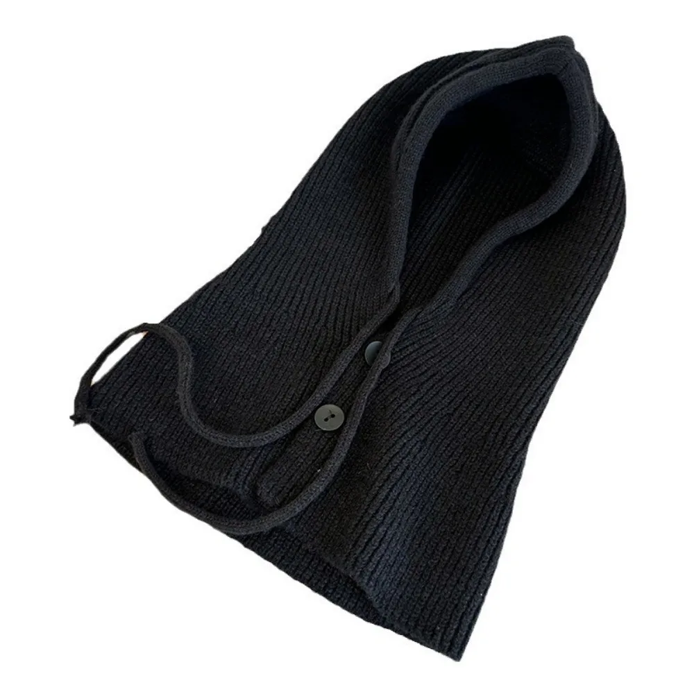 

Soft Thicken Scarf Balaclava Hats Drawstring Windproof Knitted Beanie Cap Breathable Button Snood Collar Hood Winter