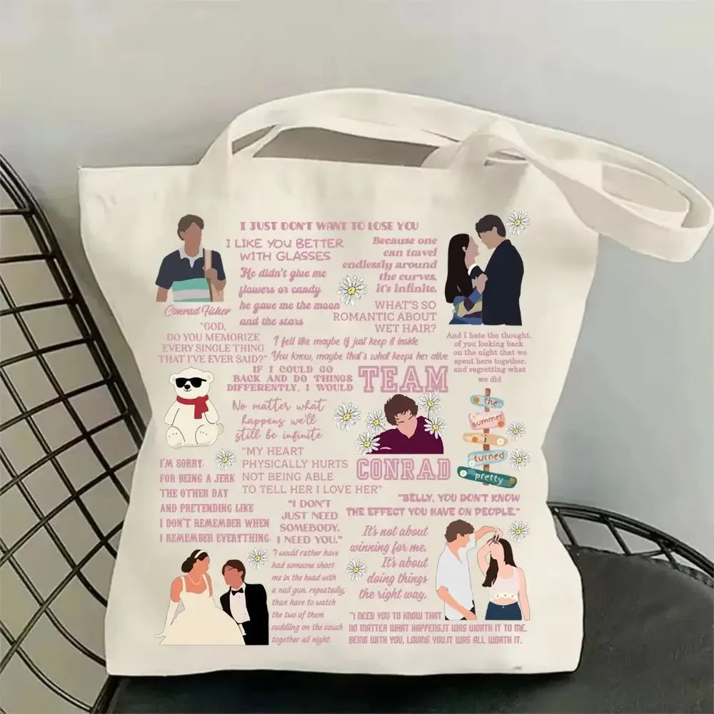 The Summer I Turned Pretty Tote Bag Team Conrad Belly Jeremiah Canvas Bag Y2k Shopping Shopping Shopper Bag for Fans Gift Unisex