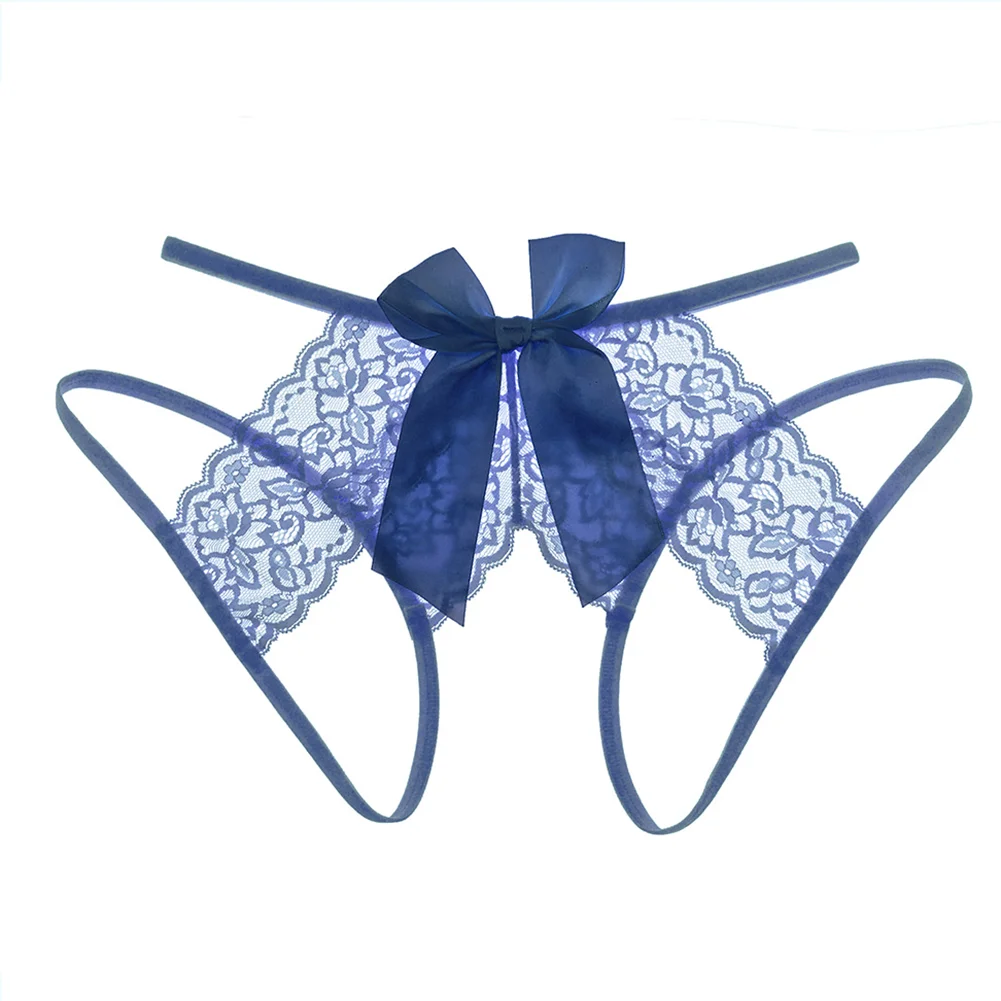 

Women Sexy Sheer Lace Briefs Hollow Out Open Crotch G String Underpants Erotic Knickers See Through Big Bowknot Underwear