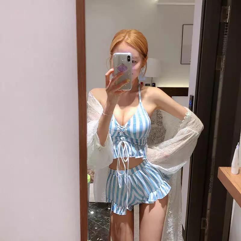 

Conservative Tee-piece Bikini Swimsuit Women's Sle New Cute Japanese Separate Student Fre Girl Skirt-like Swimwear
