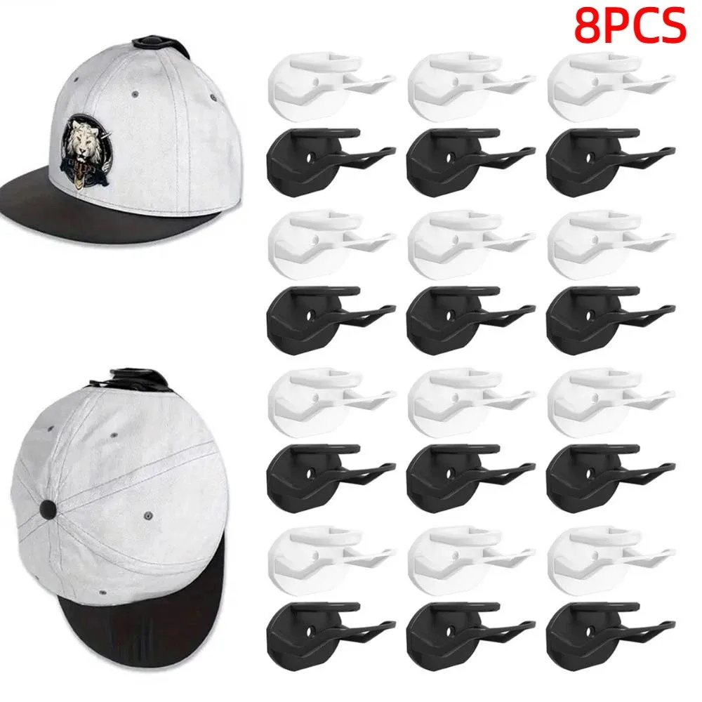 8Pcs Space Saving Adhesive Hat Hooks No Drilling Plastic Removable Baseball Caps Organizer Super Strong Hold Minimalist