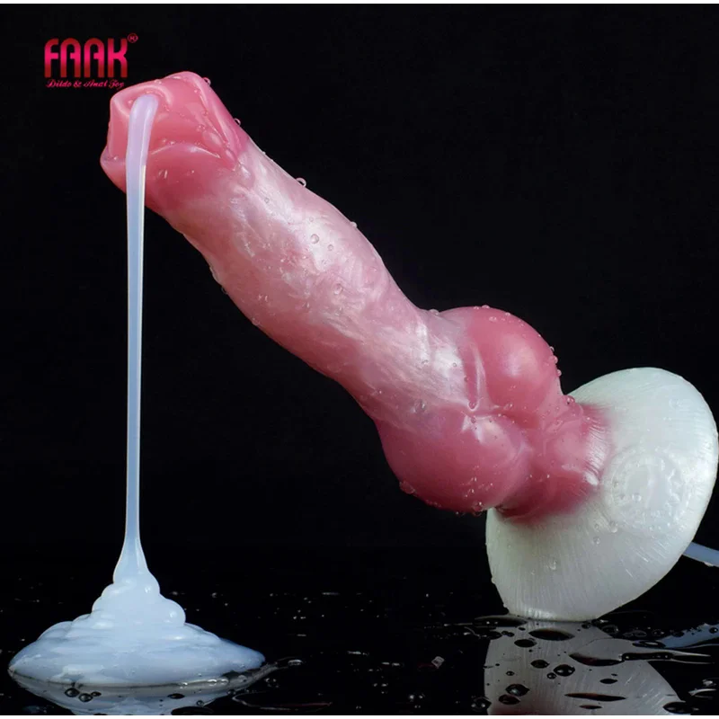 FAAK Large Knot Dog Ejaculation Dildo With Sucker Silicone Multi Color Squirting Penis Spray Liquid Function Sex Toys For Women