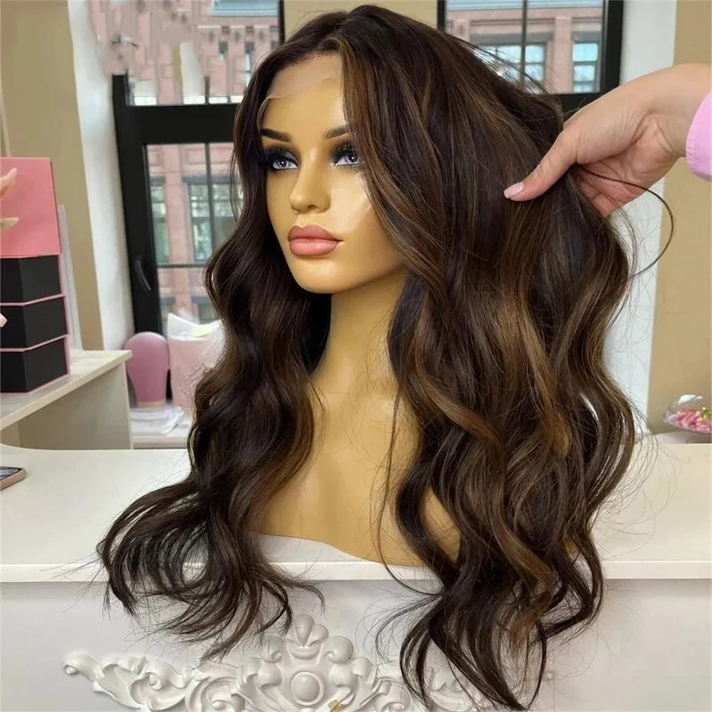 Natural Long 28Inch Highlight Blonde Wave Glueless 5x5 Silk Base Jewish Human Hair Wig BabyHair HD Lace European Hair Preplucked