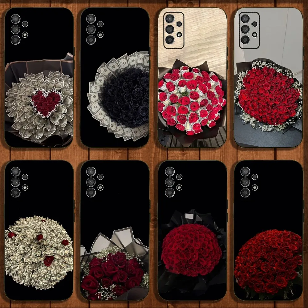 Red Roses Flowers Bouquet Phone Case For Samsung Galaxy A13,A21s,A22,A31,A32,A52,A53,A71,A80,A91 Soft Black Cover