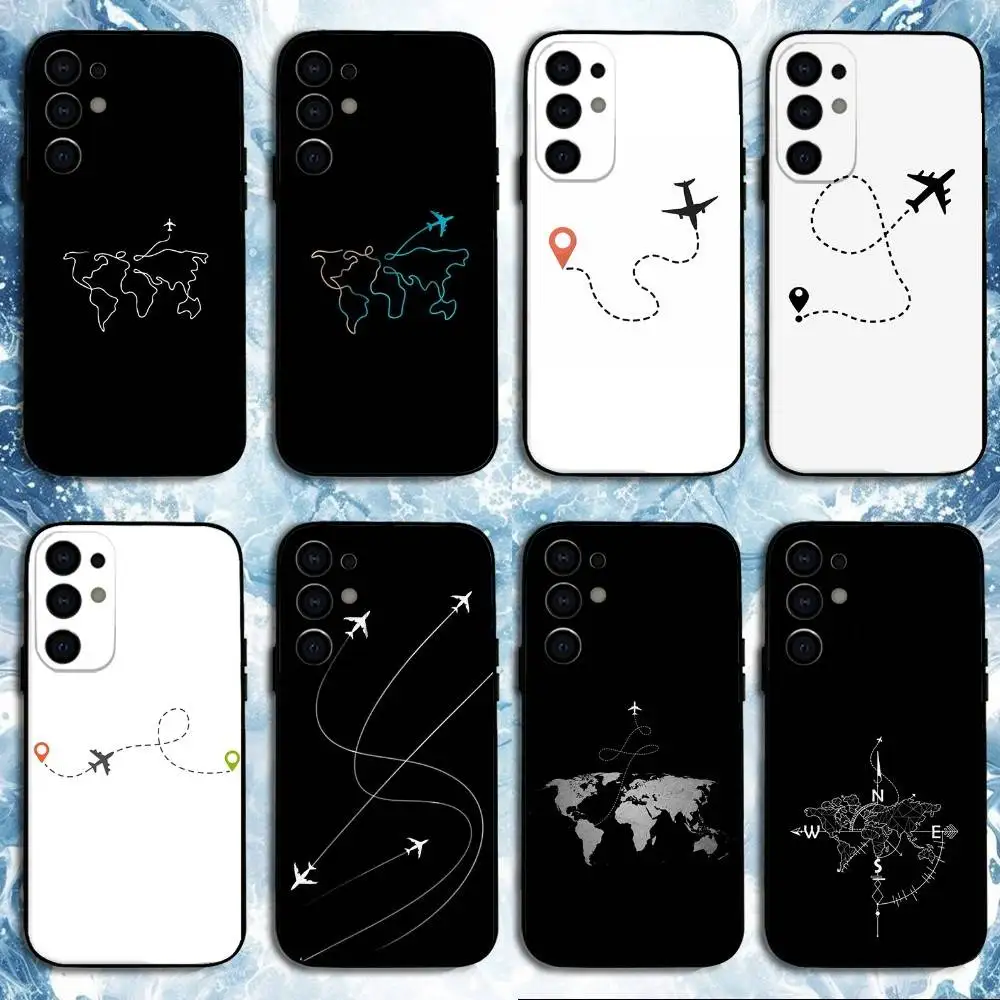 

Travel Airplane Route Design Phone Case For Samsung S25,S24,S23,S22,S21,S20,Plus,Fe,Lite,Others Black Cover
