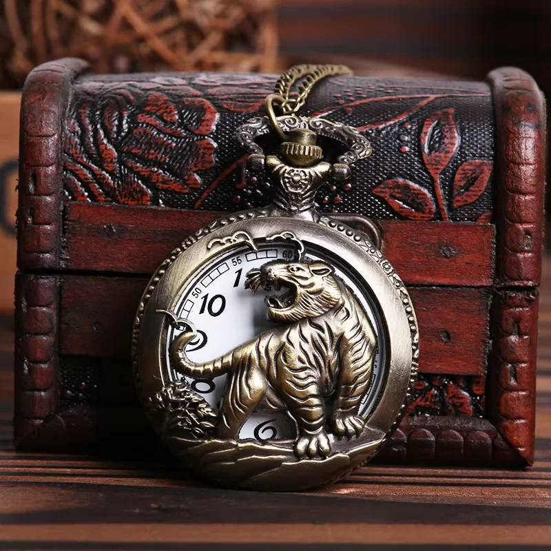 

tigers dashing down a mountain Watches The Large Bronze Carved Hollow Tiger Pocket Watch Chinese zodiac like