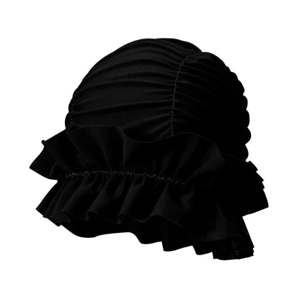 

Плиссированная тканевая шапочка для плавания с деревянным краем уха, увеличение окружности головы, не удушающая голова, длинные волосы, защита ушей, спа-плавание