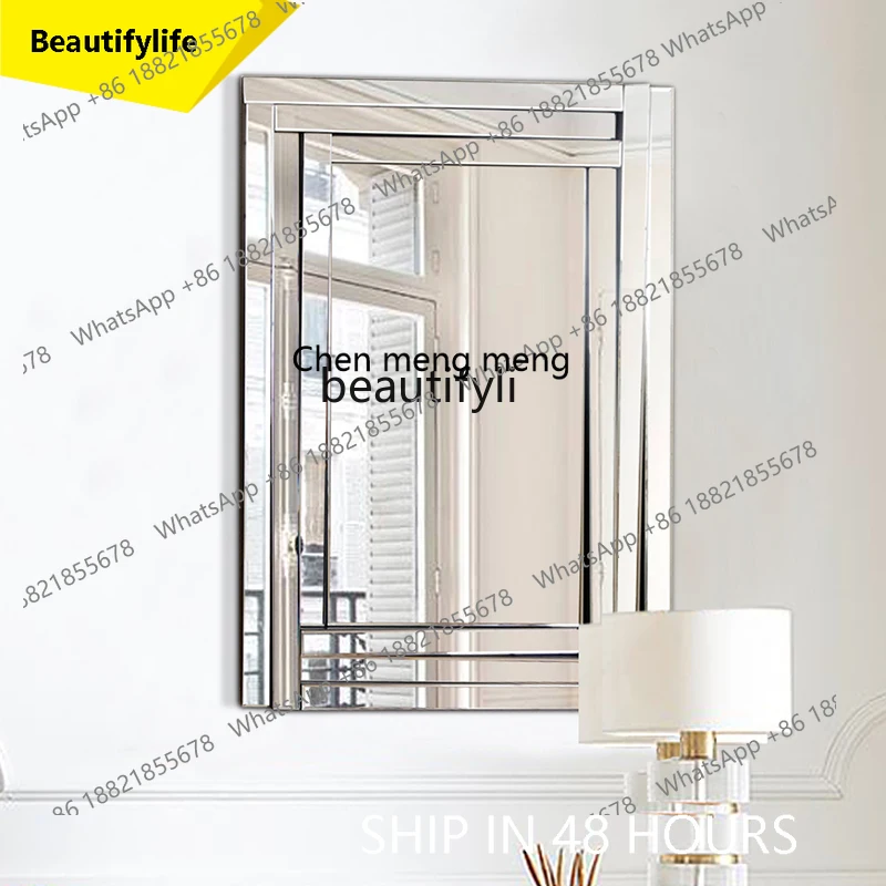 

2003Living Room Entrance Decorative Mirror Bathroom Mirror Bedroom Dressing Table Simple Square Wall-Mounted Mirror