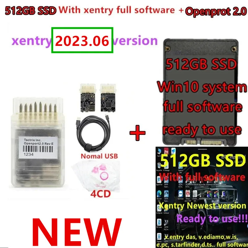 

512GB SSD with 2023.06 xentry software full software xentry das vediamo dts wis epc..+ Auto Diagnostic Tool openport reay to use