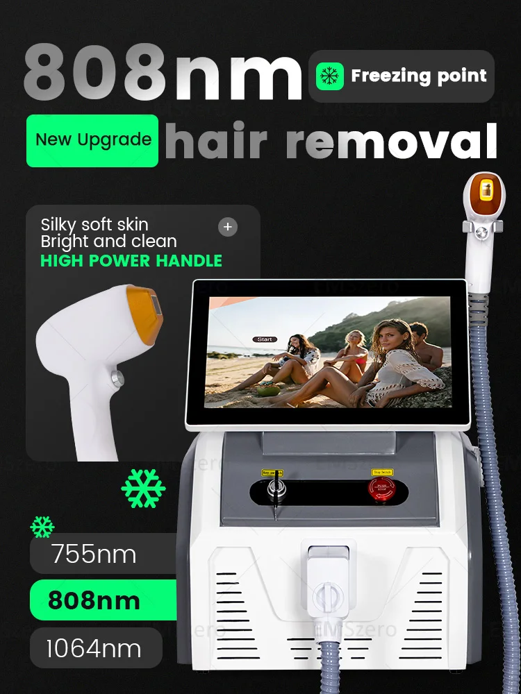 

2025 New type 3000W 808 diode laser 3-wavelength ice platinum hair removal 755nm, 808nm, 1064nm laser hair removal equipment