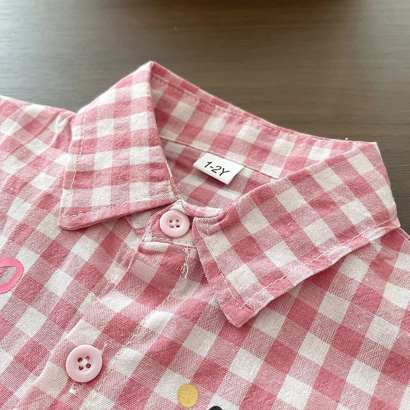 Baby Kleinkind Mädchen 2-teiliges Freizeitoutfit Rosa Kariertes Langarmhemd Cartoon-Print Denim-Jeanshose Frühling Herbst Kinderkleidung – Detail 6