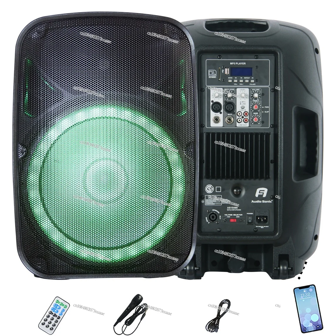 Professional Wireless Karaoke Set, PA Active Audio Box with LED Horn Speaker System, 800W, 15\