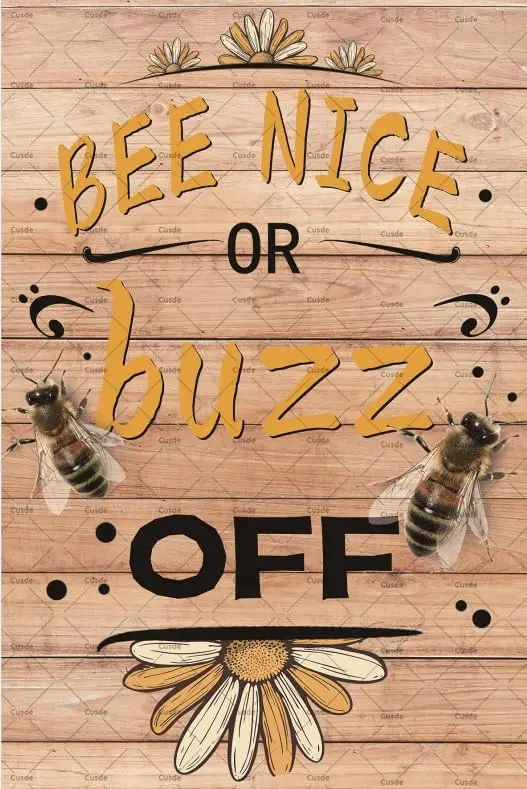 Cusde Kitchen Bee Decor Poster Nice Or Buzz Off Metal Tin Sign For Home Farm Inspirational Gifts Lovers