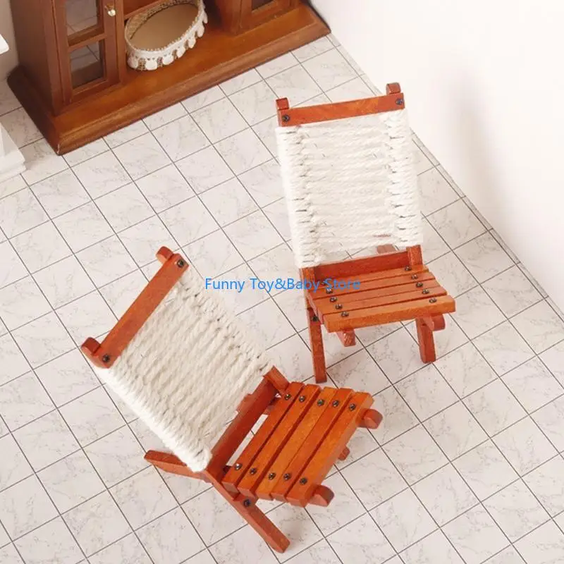 عرض مصغر لكرسي الشاطئ لبيوت الدمى بمقياس 1:12، مثالي للعب الأدوار وعرض الأثاث الخشبي الواقعي C90B #4