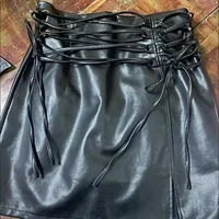 Black Leather Mini Skirts Women Gothic High Waist Slim Fit Lace Up Pencil Skirt Female Sexy Club Back Zipper Split Bag Hip Skirt - Image 5