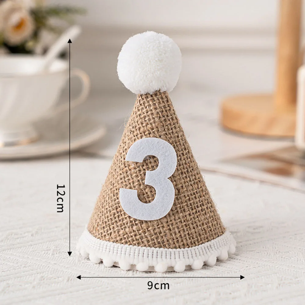 1 2 3 Burlap Hat Baby First Birthday Party Linen Felt Hat 1st 2th 3th Years Kids Baby Shower Hat Birthday Headband Decoration