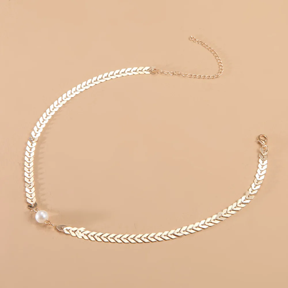 2022 New Fashion Simple Personality Golden Silver Color Fishbone Handmade Chain Neck Party Jewelry Exquisite Gifts Wholesale