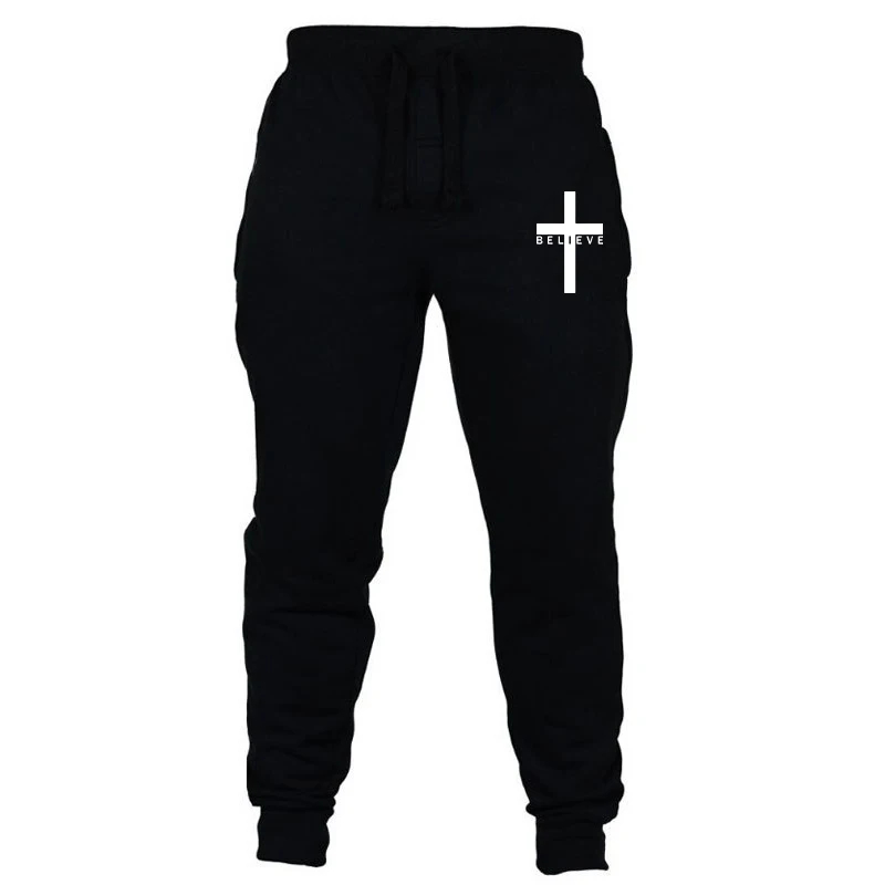 Men Pant 2022 Spring Autumn I believe in Christian Jesus Print Series Drawstring Casual Simple Loose Sports Jogging Pants