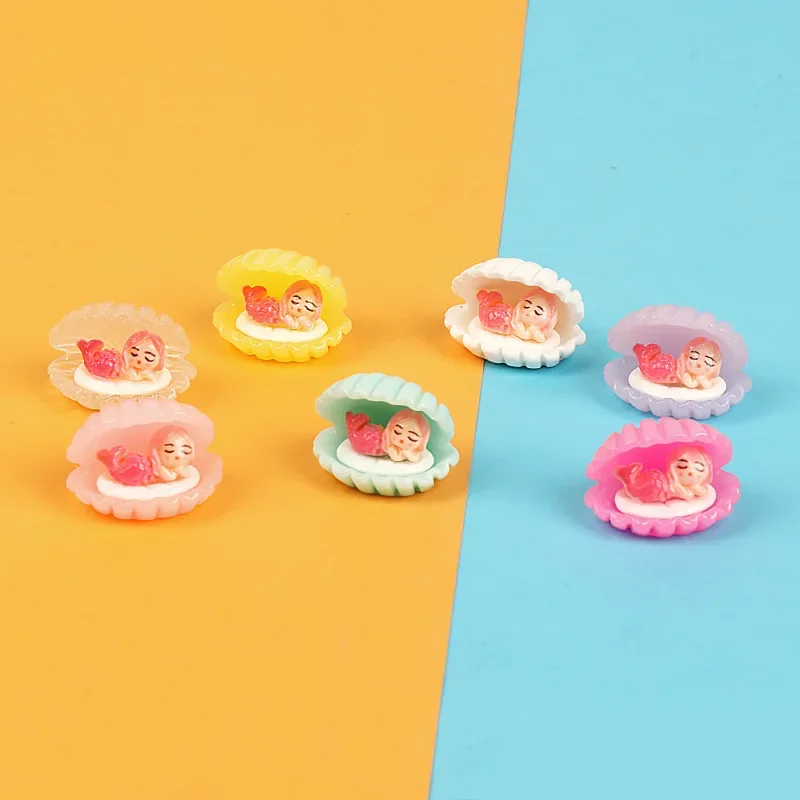 10pcs Kawaii Mini Resin 3D Mermaid In The Shell Dollhouse Miniatures Items Figures Things Room Decor Sculptures Figurines Statue