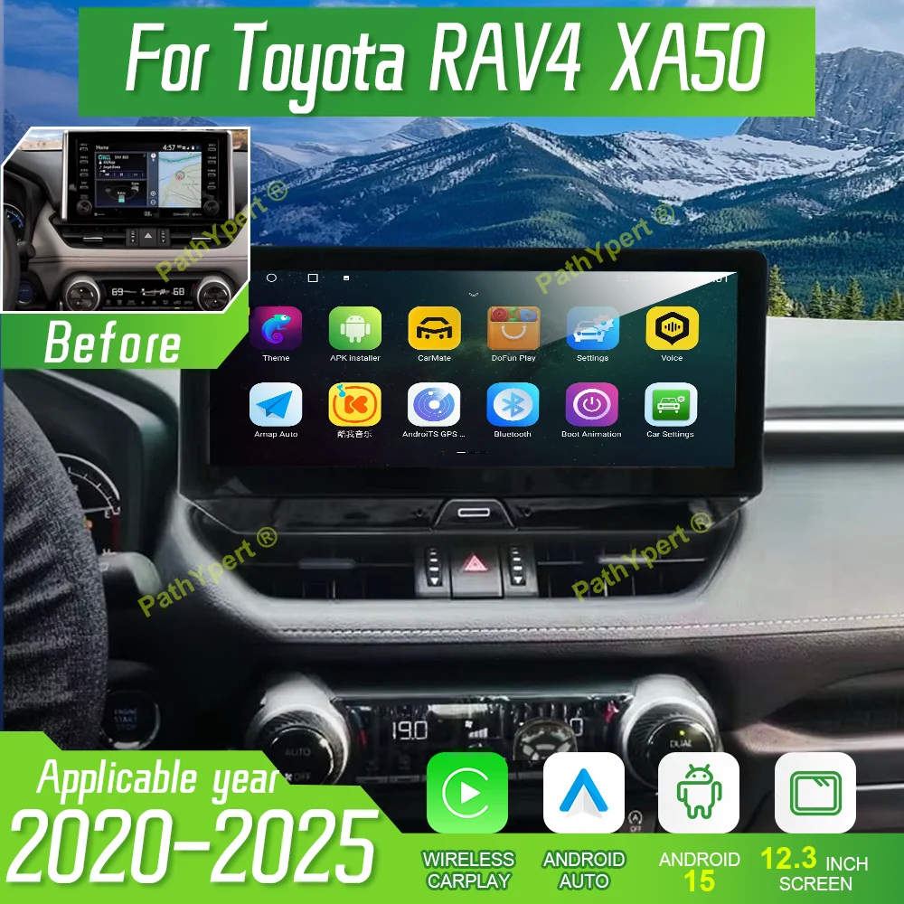 

12.3'' Android 15 For Toyota RAV4 XA50 2020-2025 Car Multimedia Player Android Touch Screen Bluetooth CarPlay Head Unit DSP FM