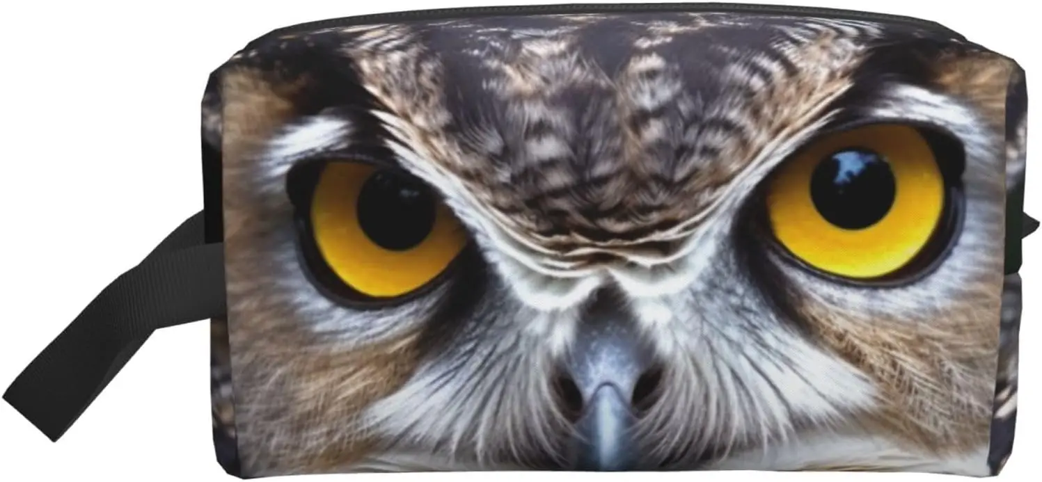 

Travel Toiletry Bag for Women Men Leather Makeup Bag Large Portable Travel Organizer Yellow eyed owl Cosmetic Bag