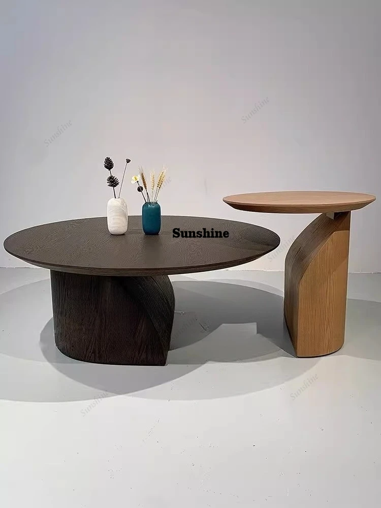 

Italian minimalist round solid wood coffee table medieval style living room penguin corner table