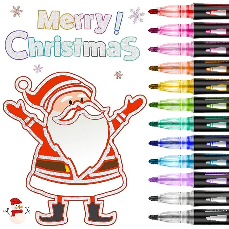 1 Set 8/12 Colors Self-Outline Metallic Markers Glitter Writing Drawing Pens For Christmas Card Writing Double Line Outline Pens
