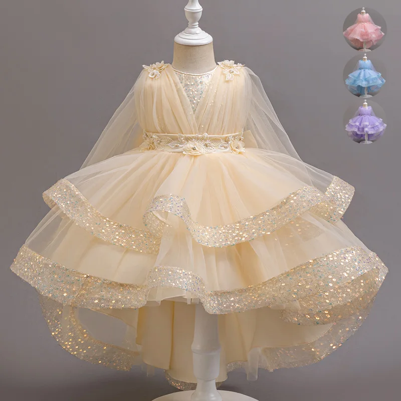 

3-10 Years Teenagers Girls Dress Sequins Sleeveless Kids Wedding Dresses Birthday Party Performance Costumes For Girl