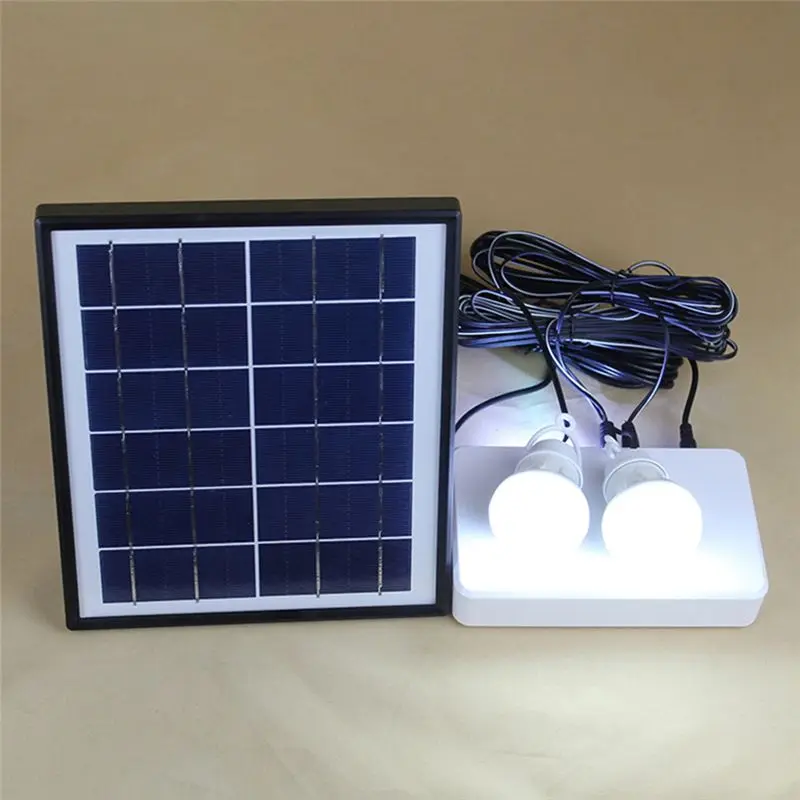 B69C Solar Panel Light 2 Bulb Set Camping Solar Charger Outdoor Indoor Rechargeable LED Light