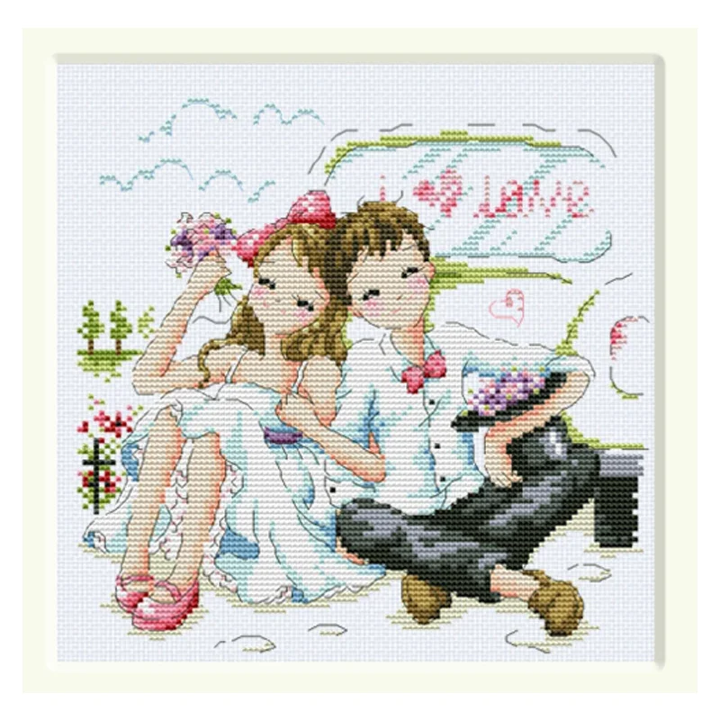 Amishop Gold Collection Lovely conted Cross Stitch Kit Wedding Car sposa e sposo Love SO 3137