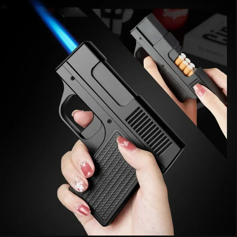 10 Pack Cigarette Box Gun Type Windproof Inflatable Lighter Outdoor Portable Butane Cigarette Box Smoking Accessories Men's Gift - Image 3
