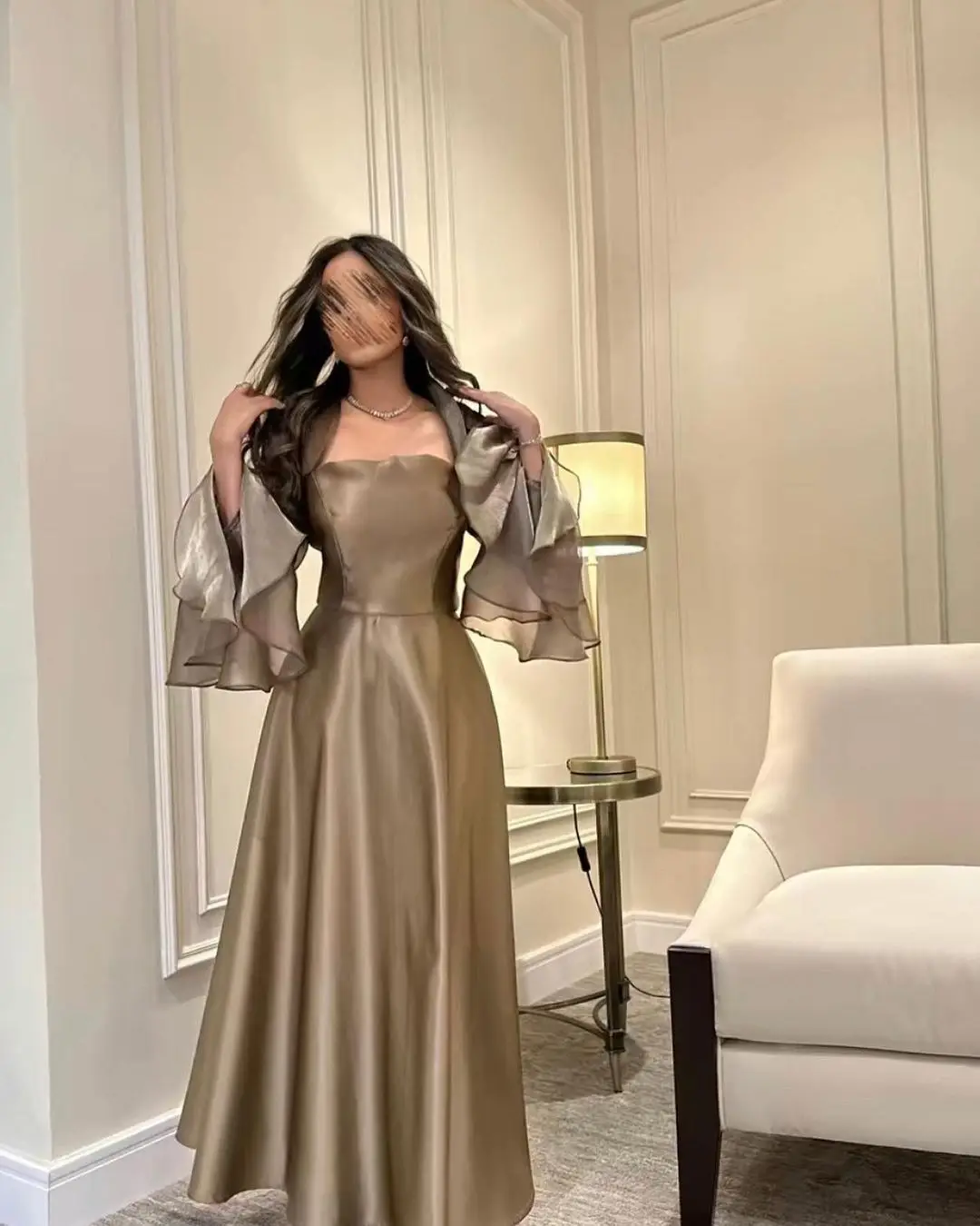 Square Neckline Floor Length Evening Dress Prom Gowns Long Sleeve Party Dress 2023 Saudi Arabia Women's Formal Prom Ball Gown