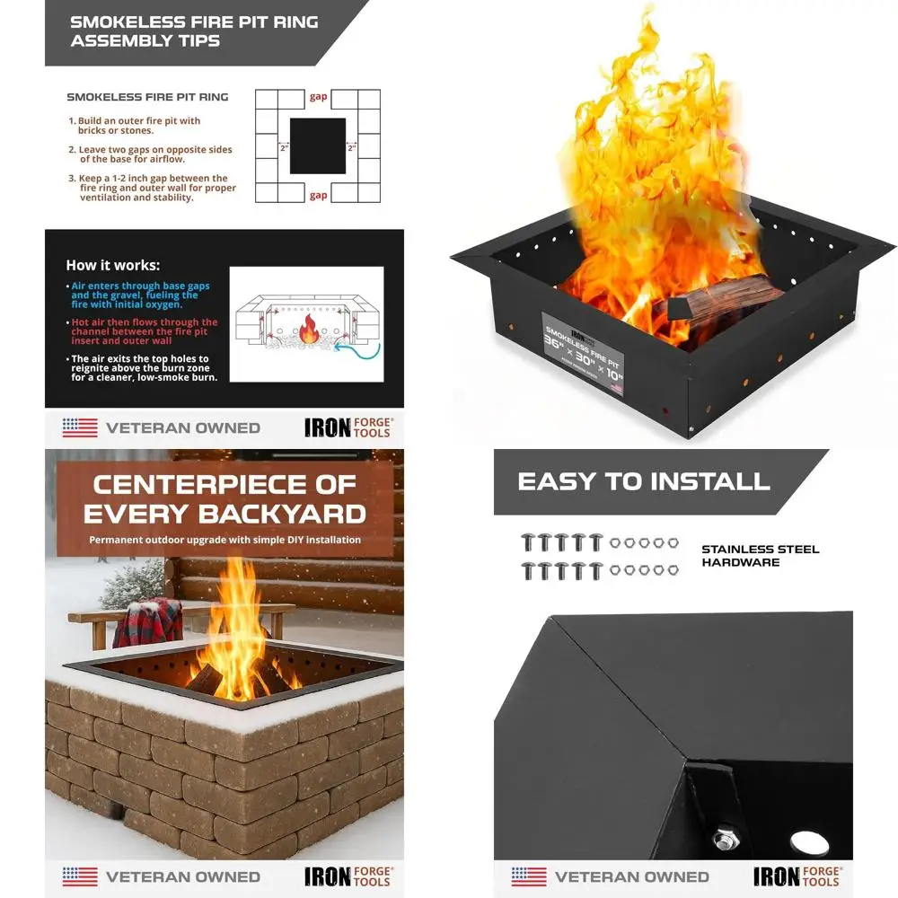 

Металлическое кольцо для костровой чаши Smokelire, 36 дюймов, для улицы, сверхпрочное, внутренний диаметр 30 дюймов, высота 10 дюймов
