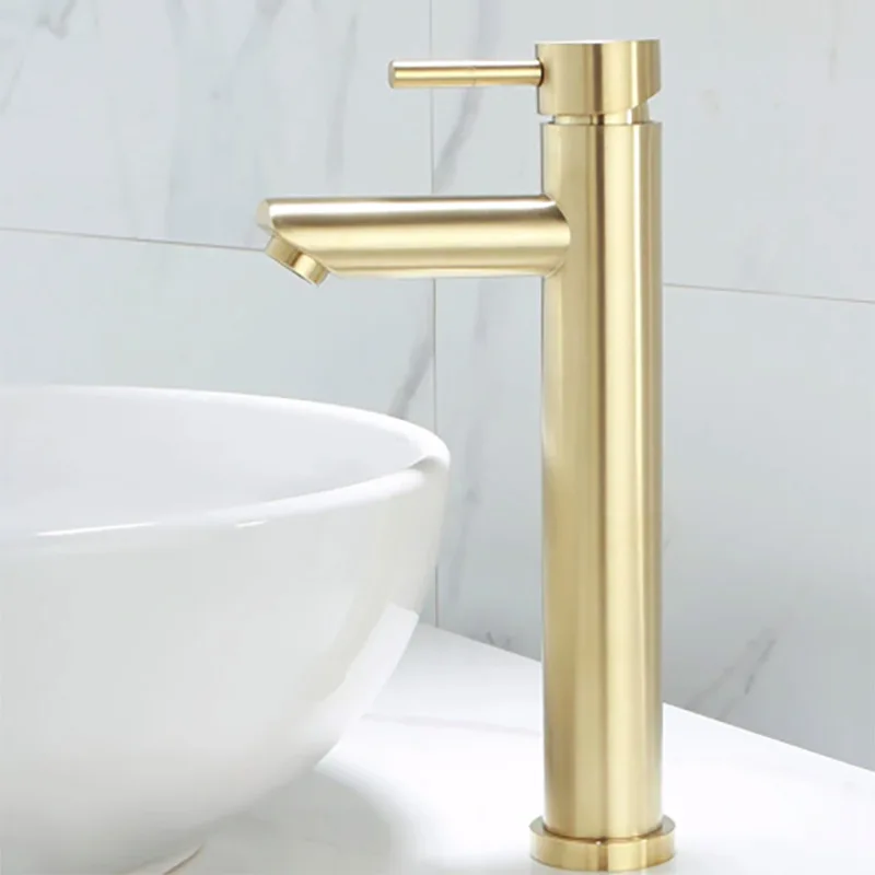 

Brushed Gold Bathroom Faucet Stainless Steel Tall WashBasin Faucets Hot Cold Water Mixer Single Handle Countertop Sink Tap Crane